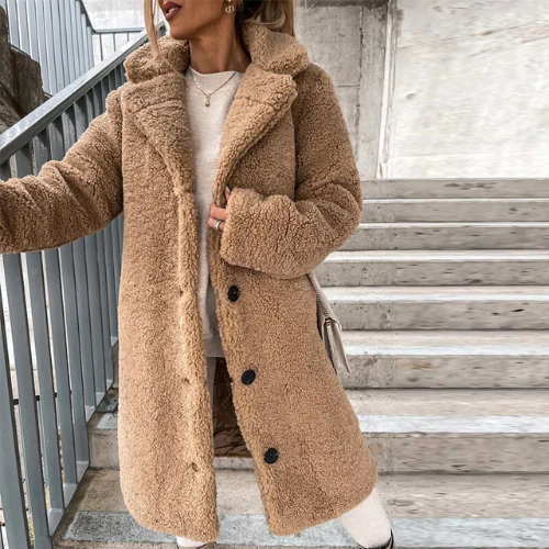 Teddy Coat Womens Notched Collar Button Front Textured Fleece