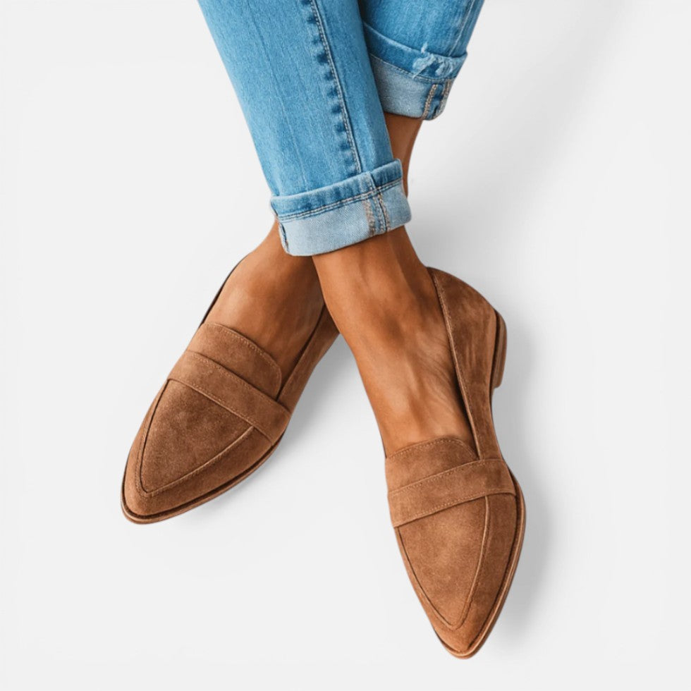Loafers Womens Pointed Toe Suede Style Slip On Flat Rubber Sole - image 1