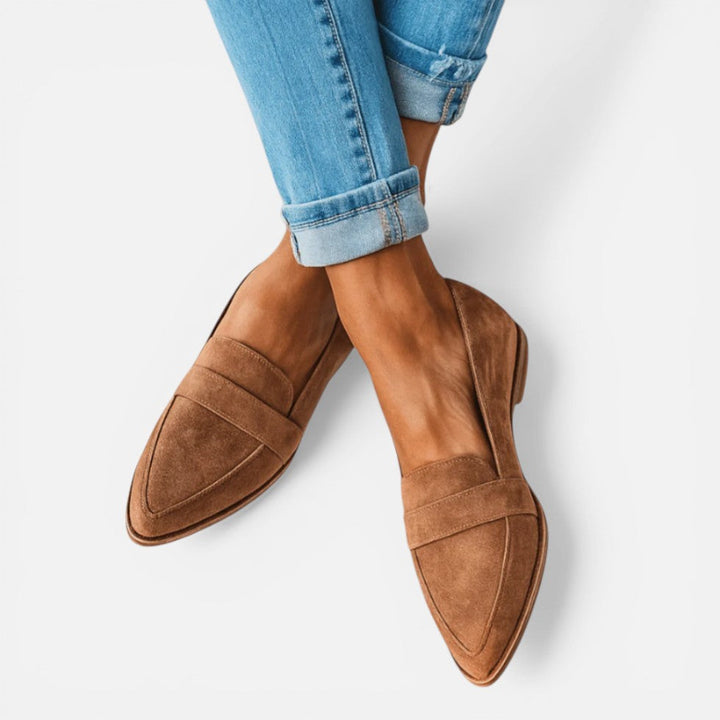 Loafers Womens Pointed Toe Suede Style Slip On Flat Rubber Sole - image 1
