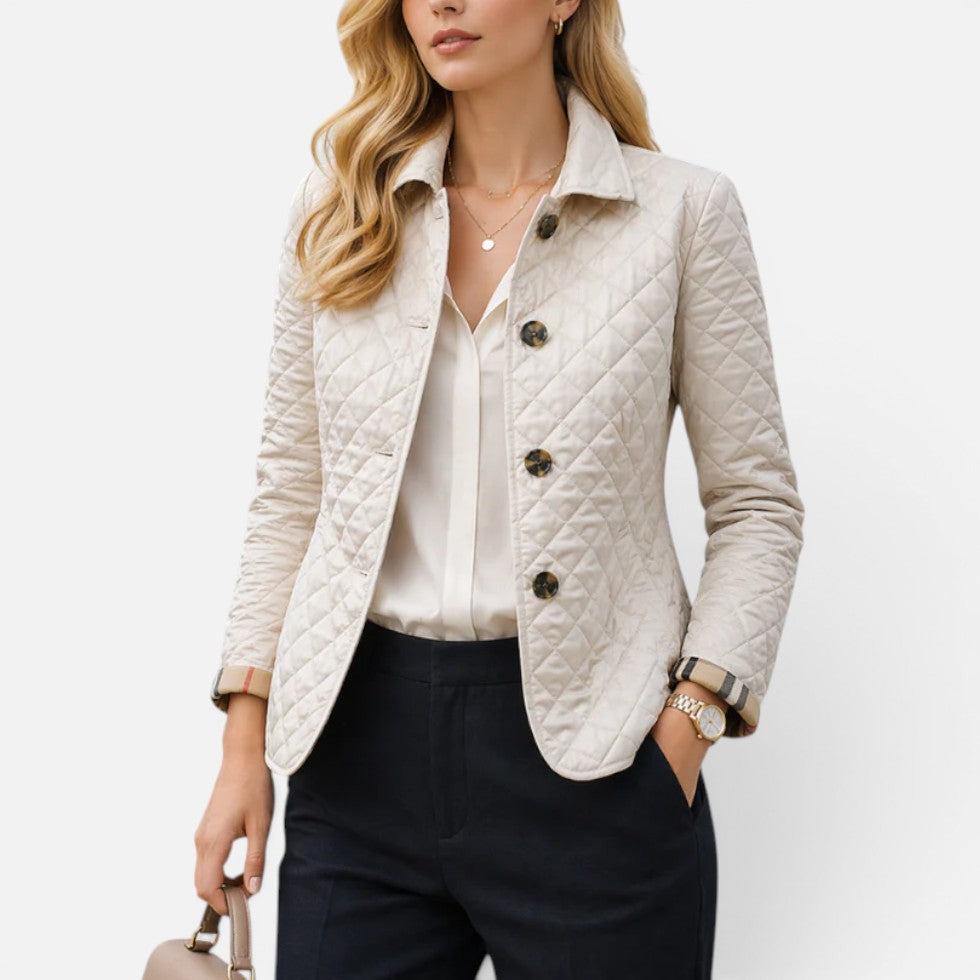 Quilted Jacket Womens Button Front Stand Collar Lightly Padded - image 1