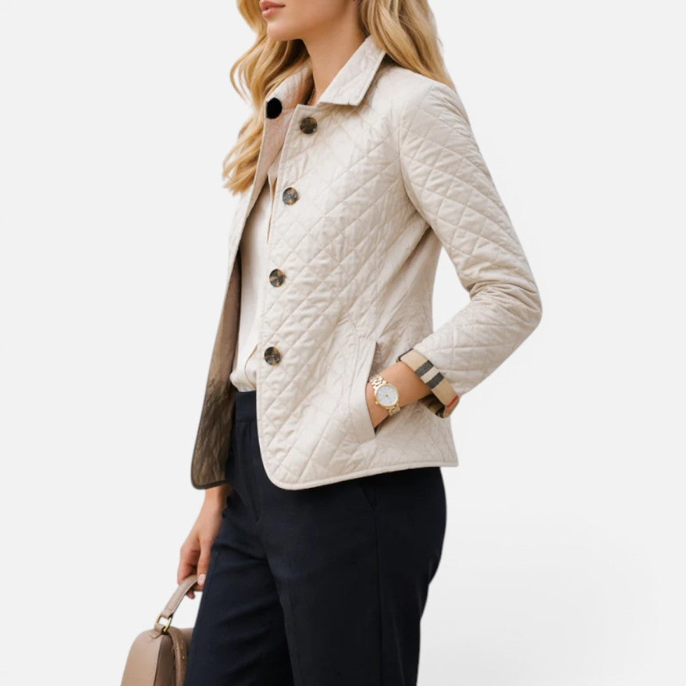 Quilted Jacket Womens Button Front Stand Collar Lightly Padded - image 2