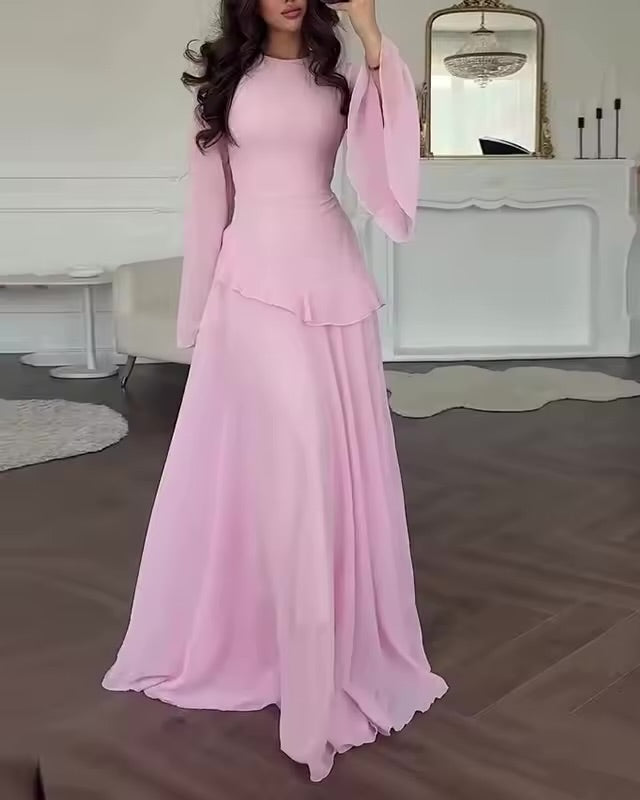 Maxi Dress Womens Tiered Skirt Bell Sleeve Fitted Bodice Wedding Guest