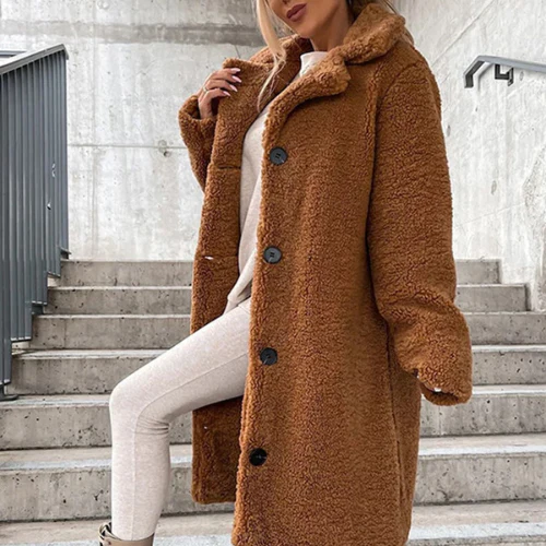 Teddy Coat Womens Notched Collar Button Front Textured Fleece