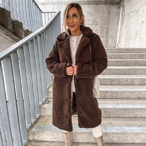 Teddy Coat Womens Notched Collar Button Front Textured Fleece