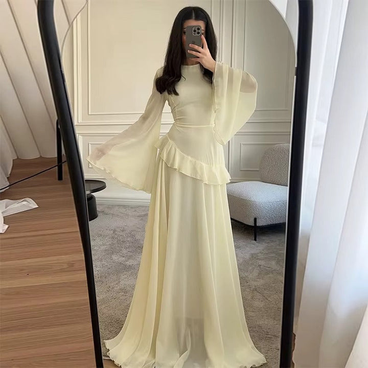 Maxi Dress Womens Tiered Skirt Bell Sleeve Fitted Bodice Wedding Guest