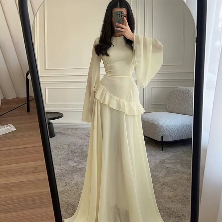 Maxi Dress Womens Tiered Skirt Bell Sleeve Fitted Bodice Wedding Guest