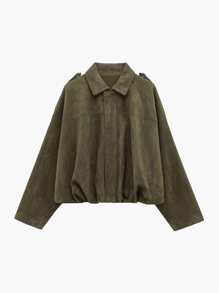 Bomber Jacket Womens Faux Suede Structured Collar Matte Finish