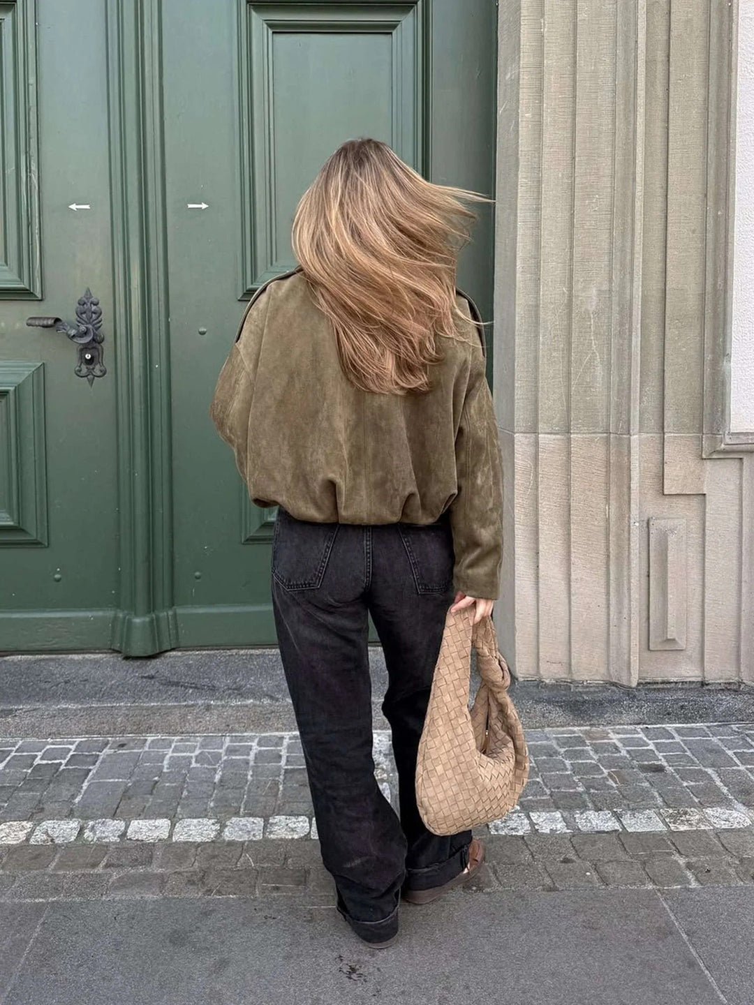 Bomber Jacket Womens Faux Suede Structured Collar Matte Finish