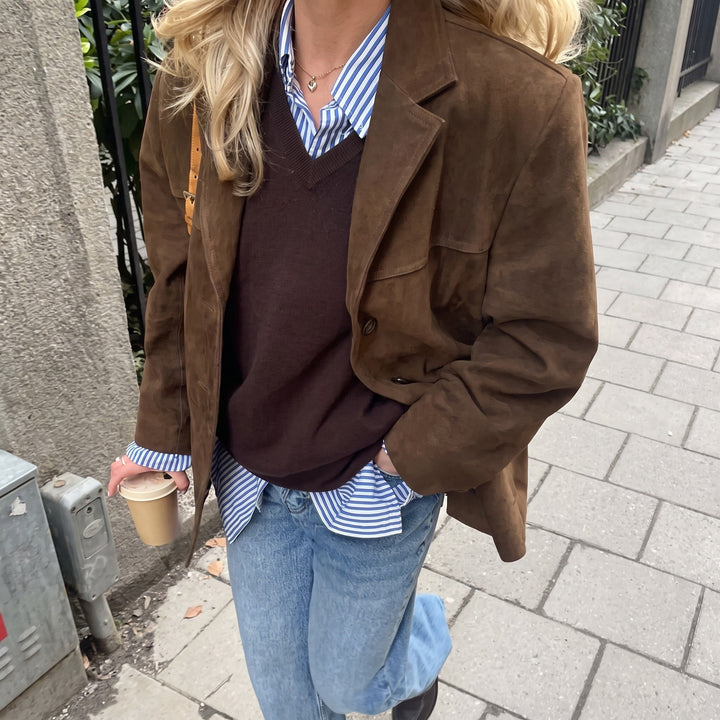 Jacket Womens Oversized Notched Lapel Button Front Dropped Shoulder Hip Length - image 3