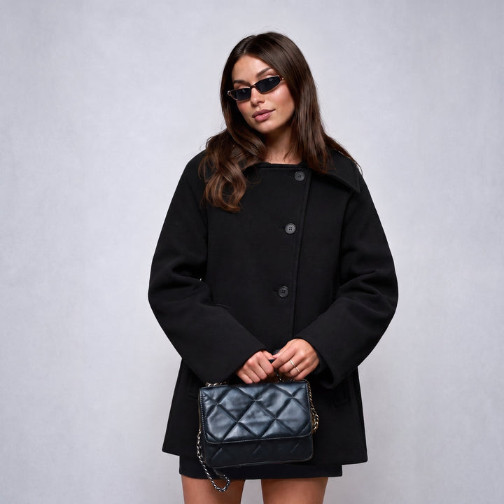 Coat Womens Oversized Wool Look Wide Collar Dropped Shoulder Cocoon Button Front - image 6