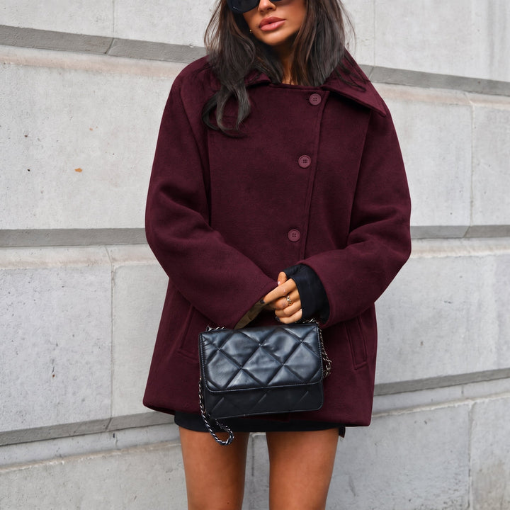Coat Womens Oversized Wool Look Wide Collar Dropped Shoulder Cocoon Button Front - image 10