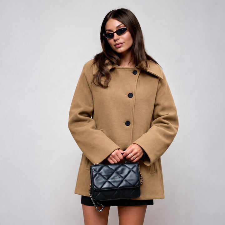 Coat Womens Oversized Wool Look Wide Collar Dropped Shoulder Cocoon Button Front - image 4