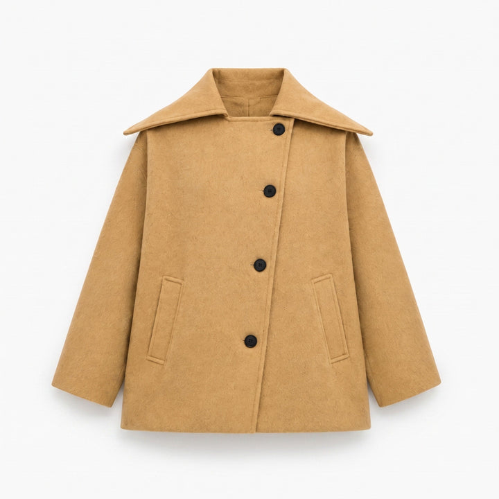 Coat Womens Oversized Wool Look Wide Collar Dropped Shoulder Cocoon Button Front - image 8