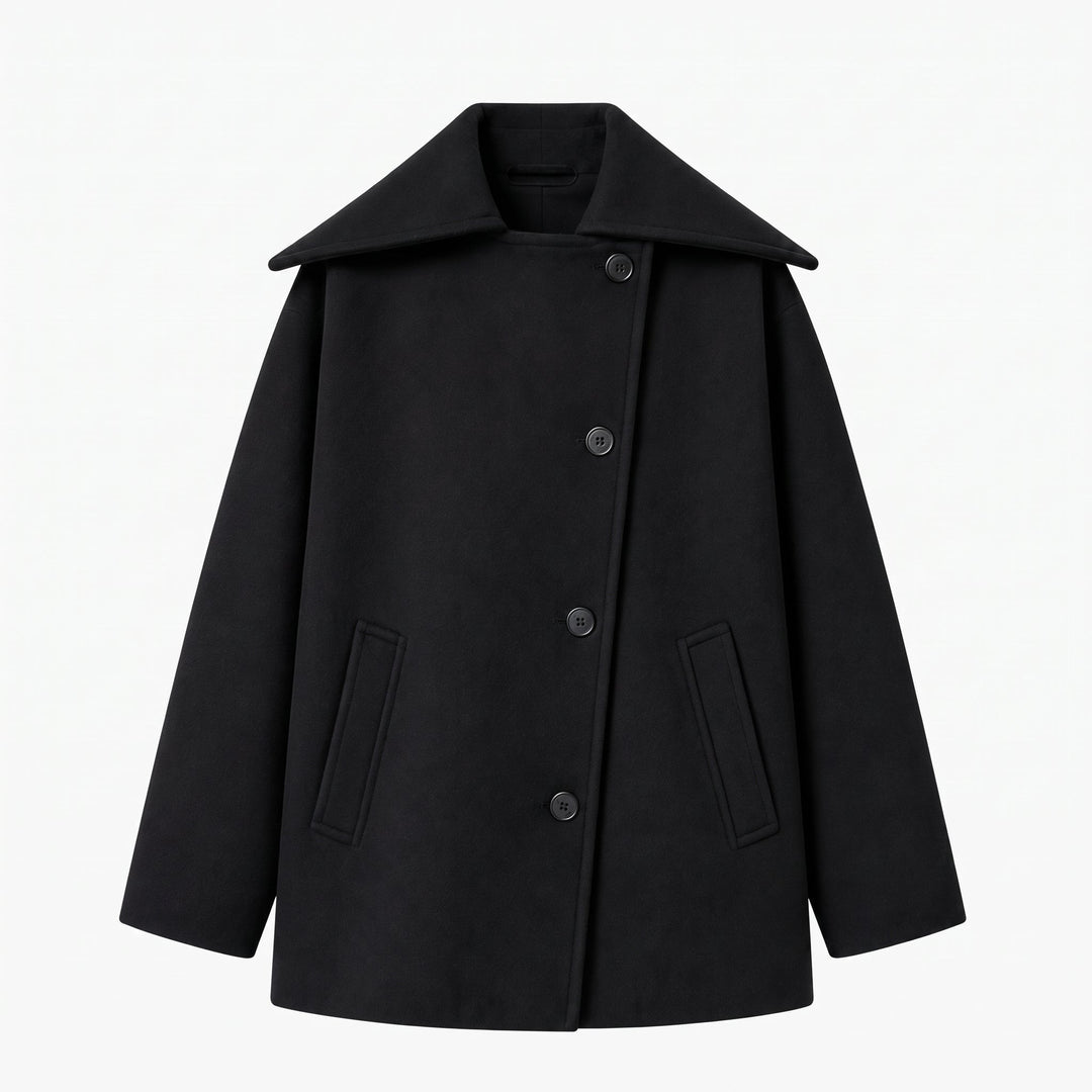 Coat Womens Oversized Wool Look Wide Collar Dropped Shoulder Cocoon Button Front - image 7