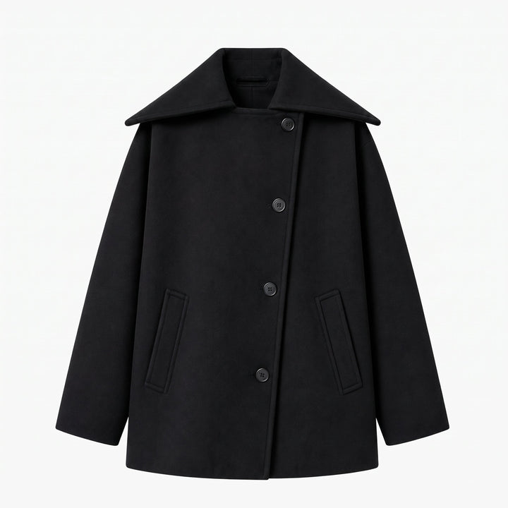 Coat Womens Oversized Wool Look Wide Collar Dropped Shoulder Cocoon Button Front - image 7