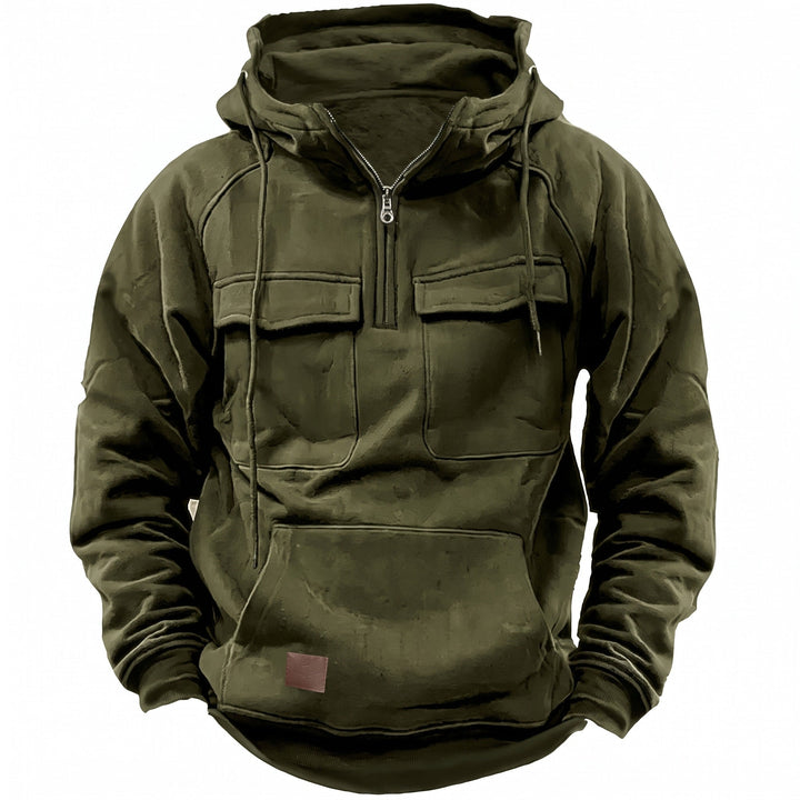 Half Zip Hoodie Mens Funnel Neck Utility Flap Chest Pockets Drawstring Relaxed Fit - image 4