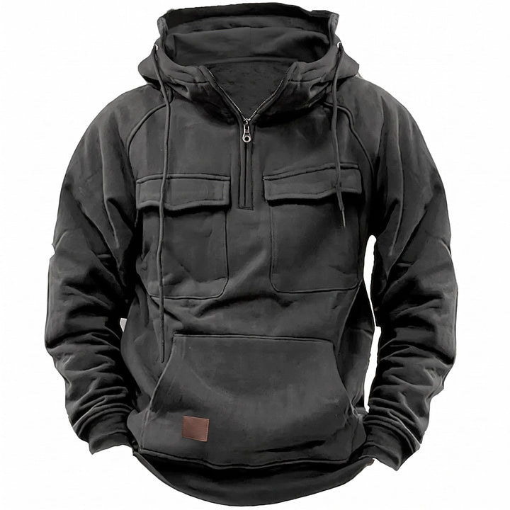 Half Zip Hoodie Mens Funnel Neck Utility Flap Chest Pockets Drawstring Relaxed Fit - image 2