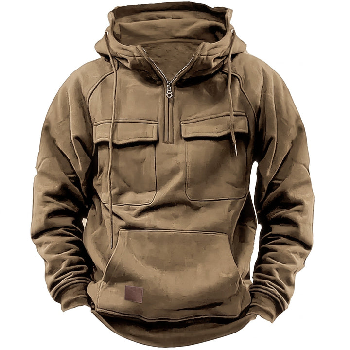 Half Zip Hoodie Mens Funnel Neck Utility Flap Chest Pockets Drawstring Relaxed Fit - image 3