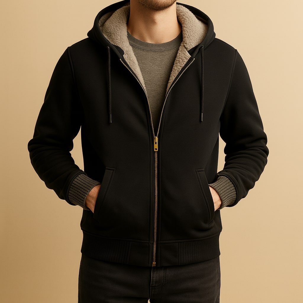 Zip Up Hoodie Mens Sherpa Fleece Lined Drawstring Hood Ribbed Cuffs Side Pockets Regular Fit - image 6