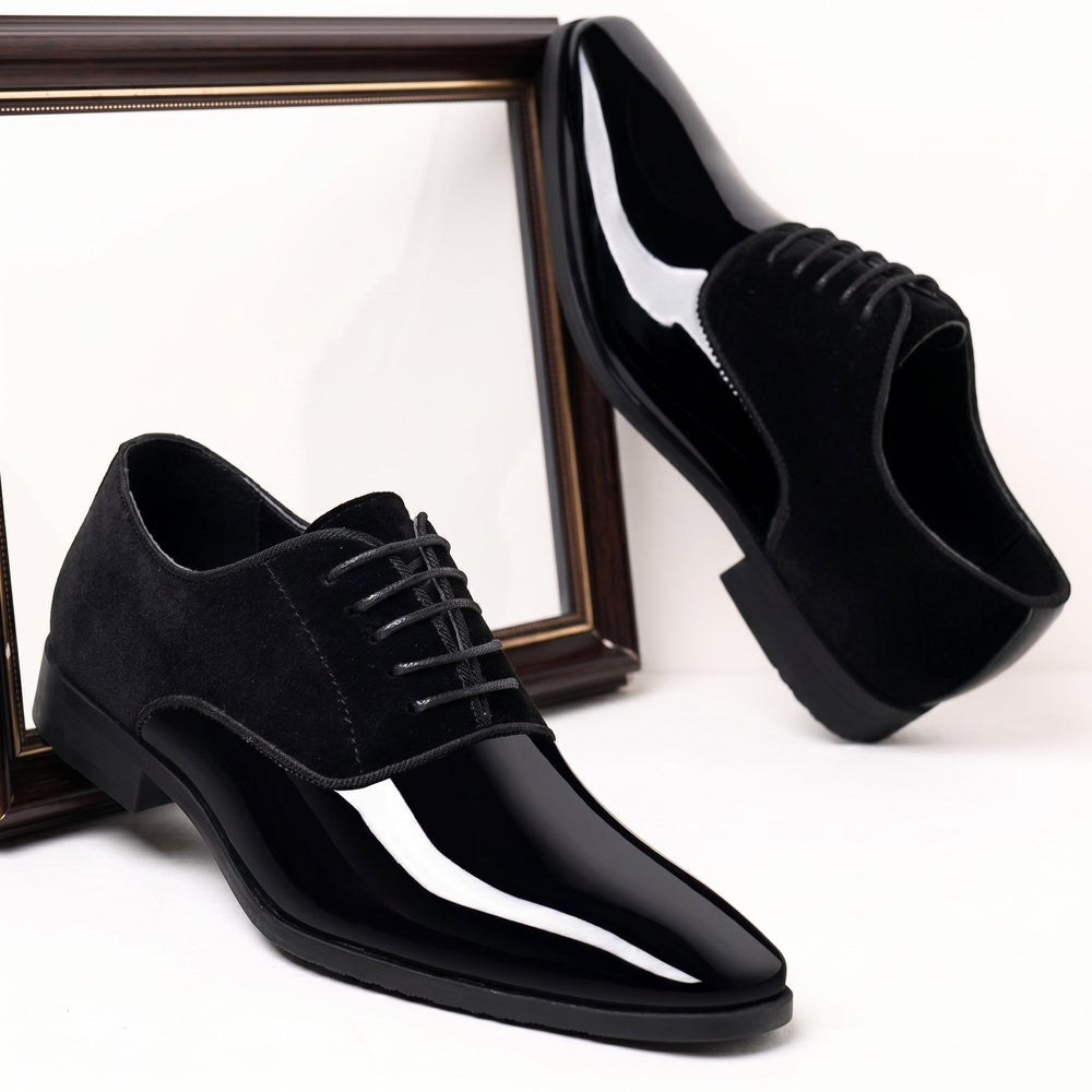 Patent Look Dress Shoes Mens Velvet Effect Quarters Lace Up Formal Wedding Tuxedo - image 2