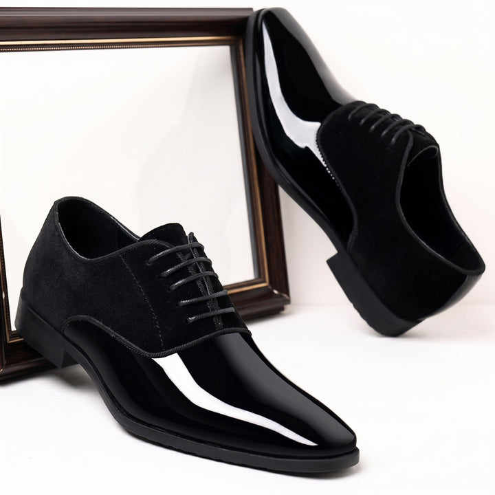 Patent Look Dress Shoes Mens Velvet Effect Quarters Lace Up Formal Wedding Tuxedo - image 2