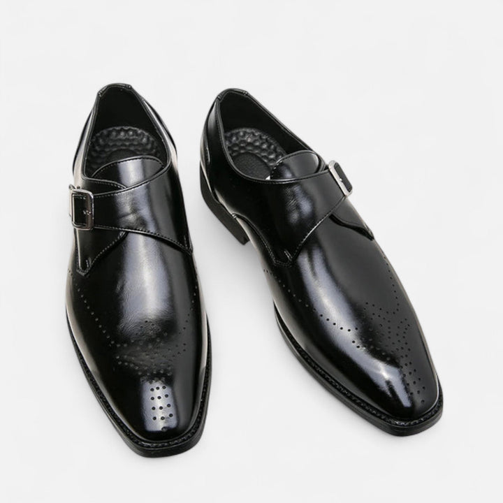 Monk Strap Shoes Mens Brogue Detail Single Buckle Square Toe Formal Wedding Leather-Look - image 3