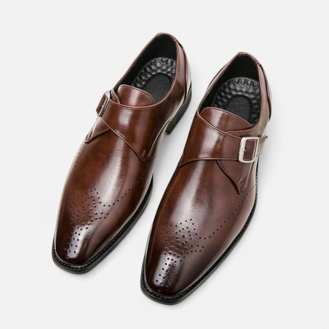 Monk Strap Shoes Mens Brogue Detail Single Buckle Square Toe Formal Wedding Leather-Look - image 7