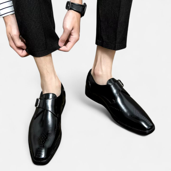 Monk Strap Shoes Mens Brogue Detail Single Buckle Square Toe Formal Wedding Leather-Look - image 2