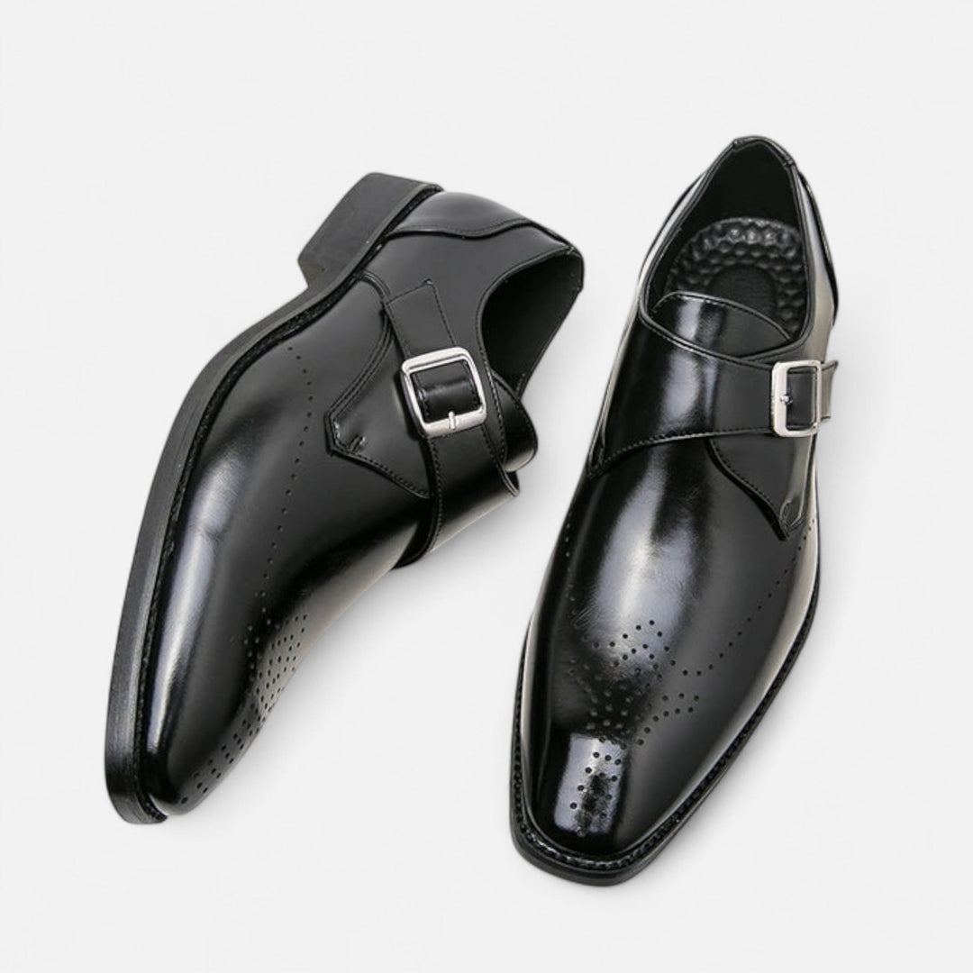 Monk Strap Shoes Mens Brogue Detail Single Buckle Square Toe Formal Wedding Leather-Look - image 1