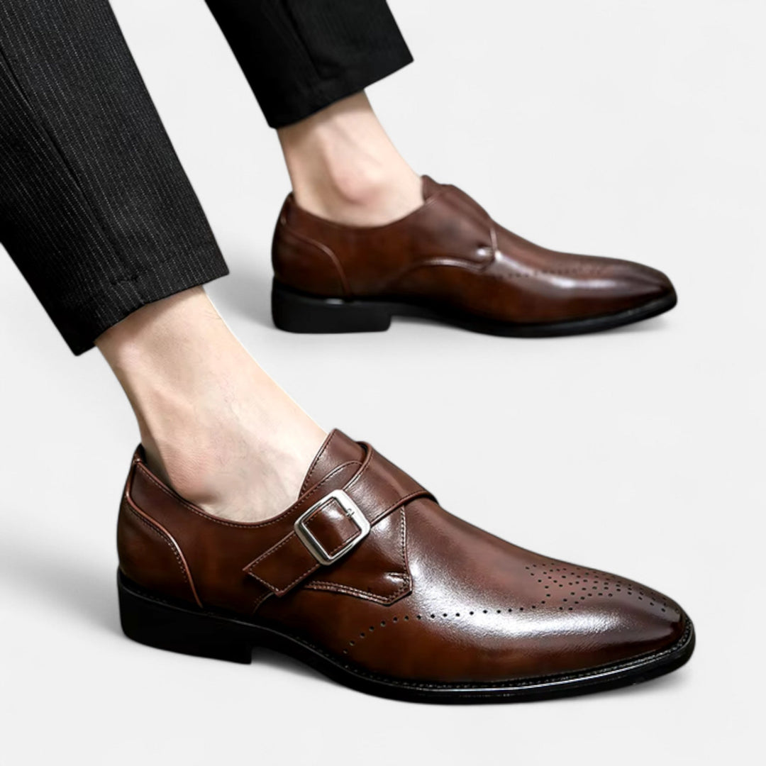 Monk Strap Shoes Mens Brogue Detail Single Buckle Square Toe Formal Wedding Leather-Look - image 5