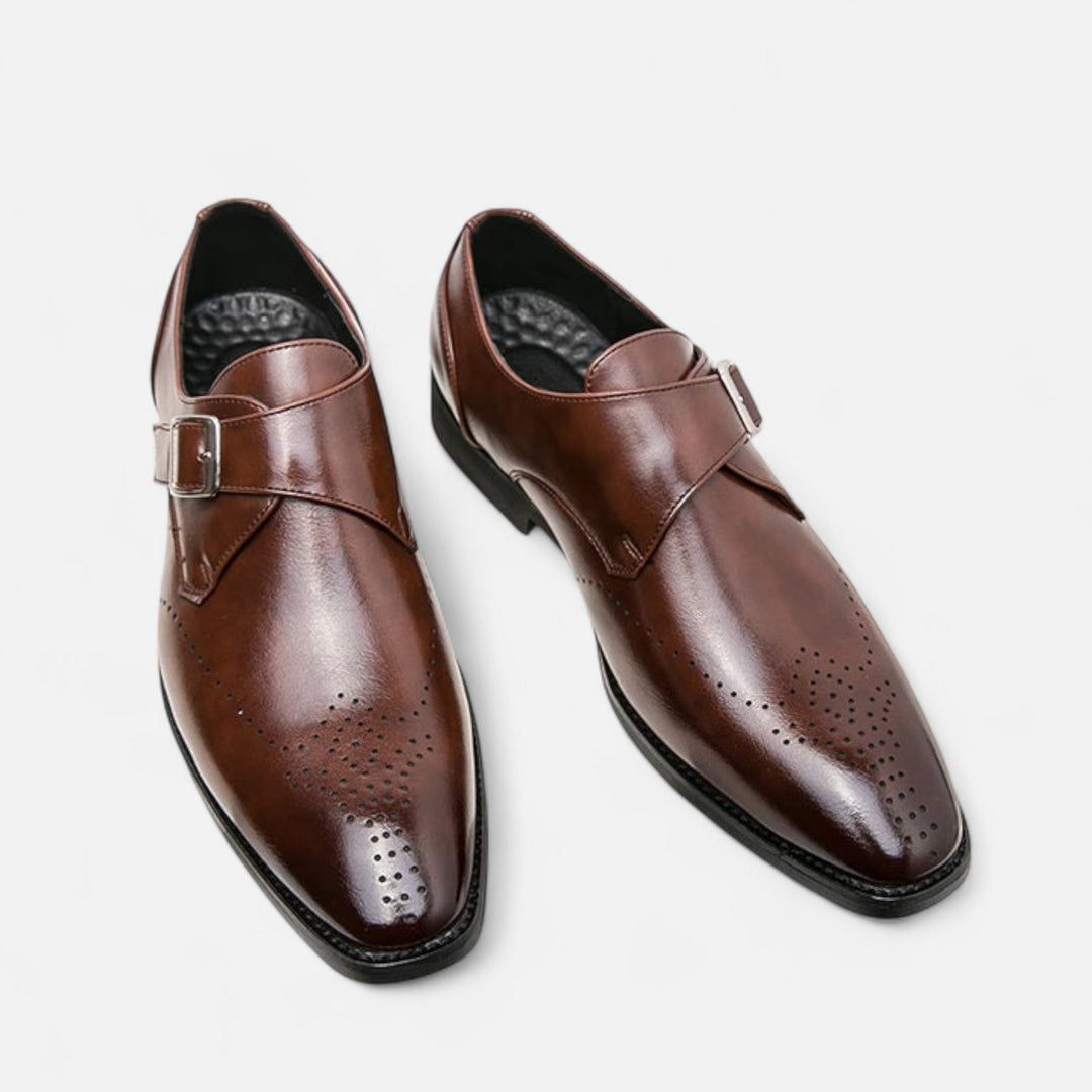 Monk Strap Shoes Mens Brogue Detail Single Buckle Square Toe Formal Wedding Leather-Look - image 6