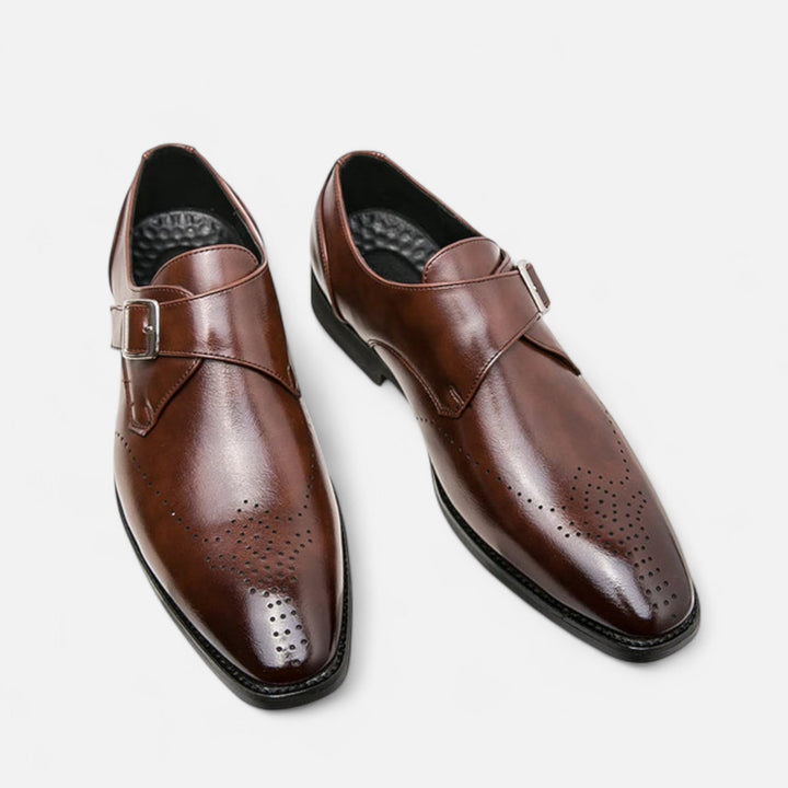 Monk Strap Shoes Mens Brogue Detail Single Buckle Square Toe Formal Wedding Leather-Look - image 6