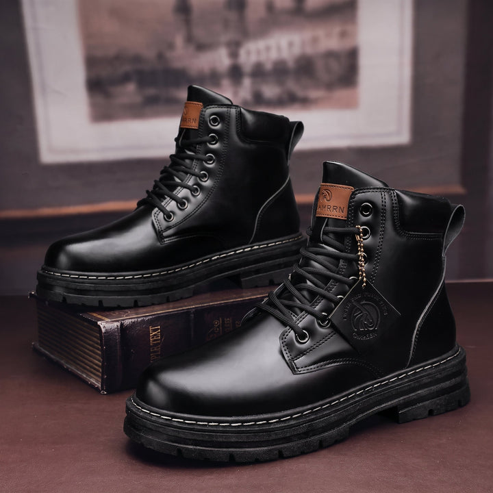 Combat Boots Mens High Top Lace Up Chunky Lug Sole Padded Collar Nubuck Look Work Style - image 3