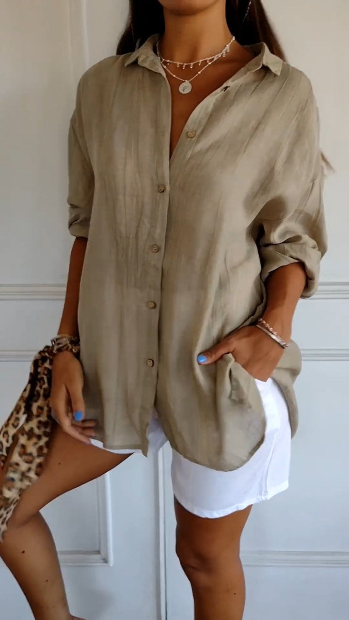Oversized Shirt Womens Linen-Look Crinkle Textured Button Down Long Sleeve Relaxed Fit - image 3