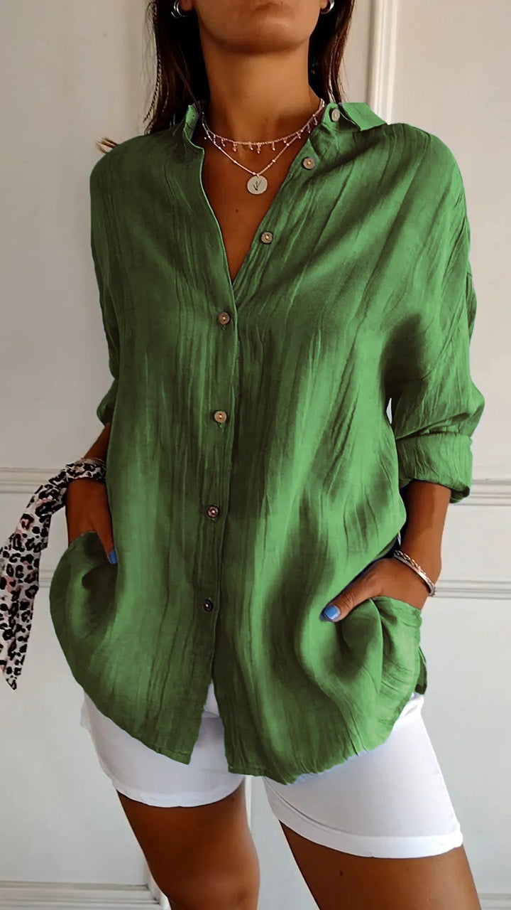 Oversized Shirt Womens Linen-Look Crinkle Textured Button Down Long Sleeve Relaxed Fit - image 9