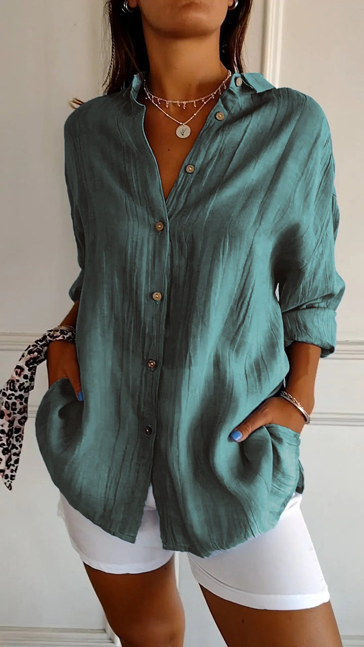 Oversized Shirt Womens Linen-Look Crinkle Textured Button Down Long Sleeve Relaxed Fit - image 7