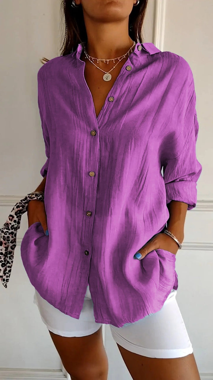 Oversized Shirt Womens Linen-Look Crinkle Textured Button Down Long Sleeve Relaxed Fit - image 10