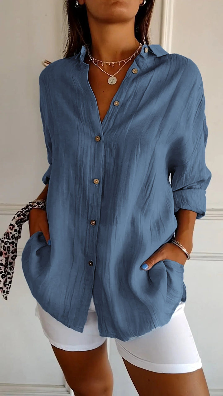 Oversized Shirt Womens Linen-Look Crinkle Textured Button Down Long Sleeve Relaxed Fit - image 6