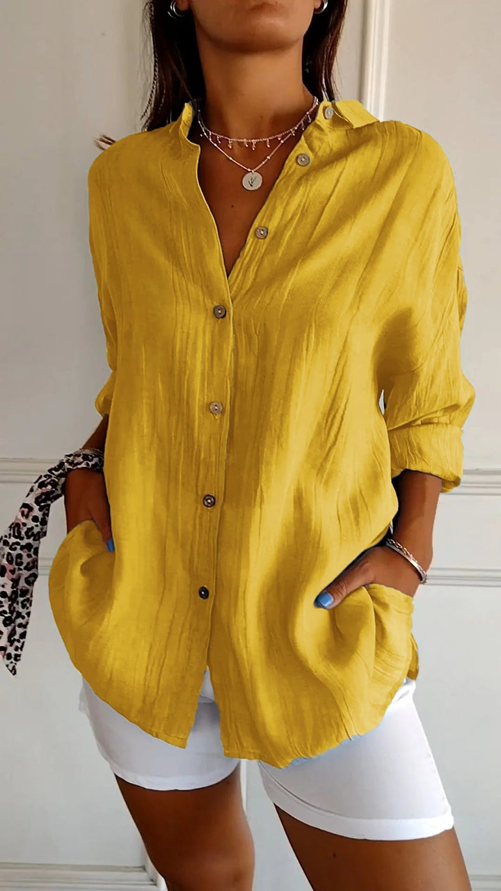 Oversized Shirt Womens Linen-Look Crinkle Textured Button Down Long Sleeve Relaxed Fit - image 5