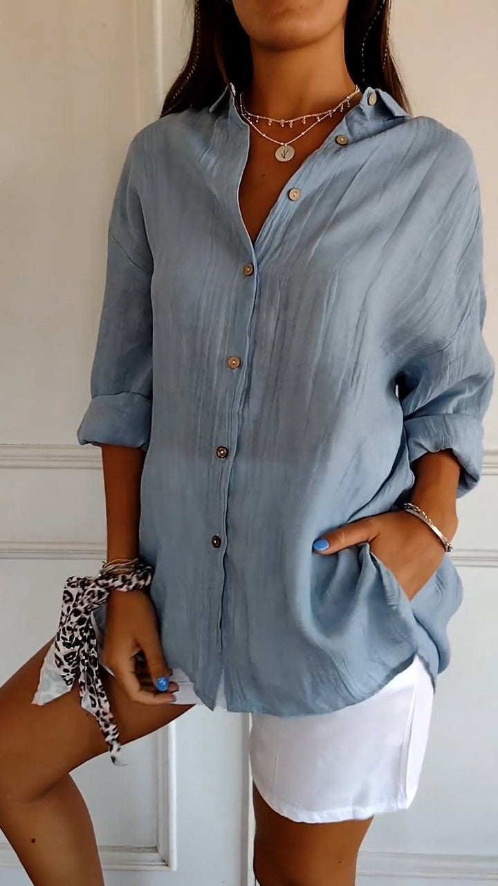 Oversized Shirt Womens Linen-Look Crinkle Textured Button Down Long Sleeve Relaxed Fit - image 2