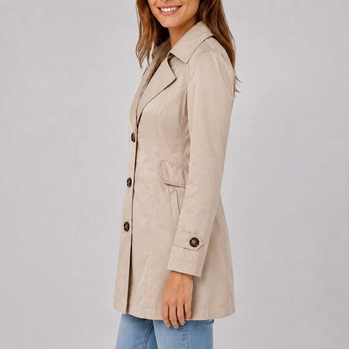 Trench Coat Womens Short Notch Lapel Fitted Waist Button Front Side Pockets Plus Size - image 5