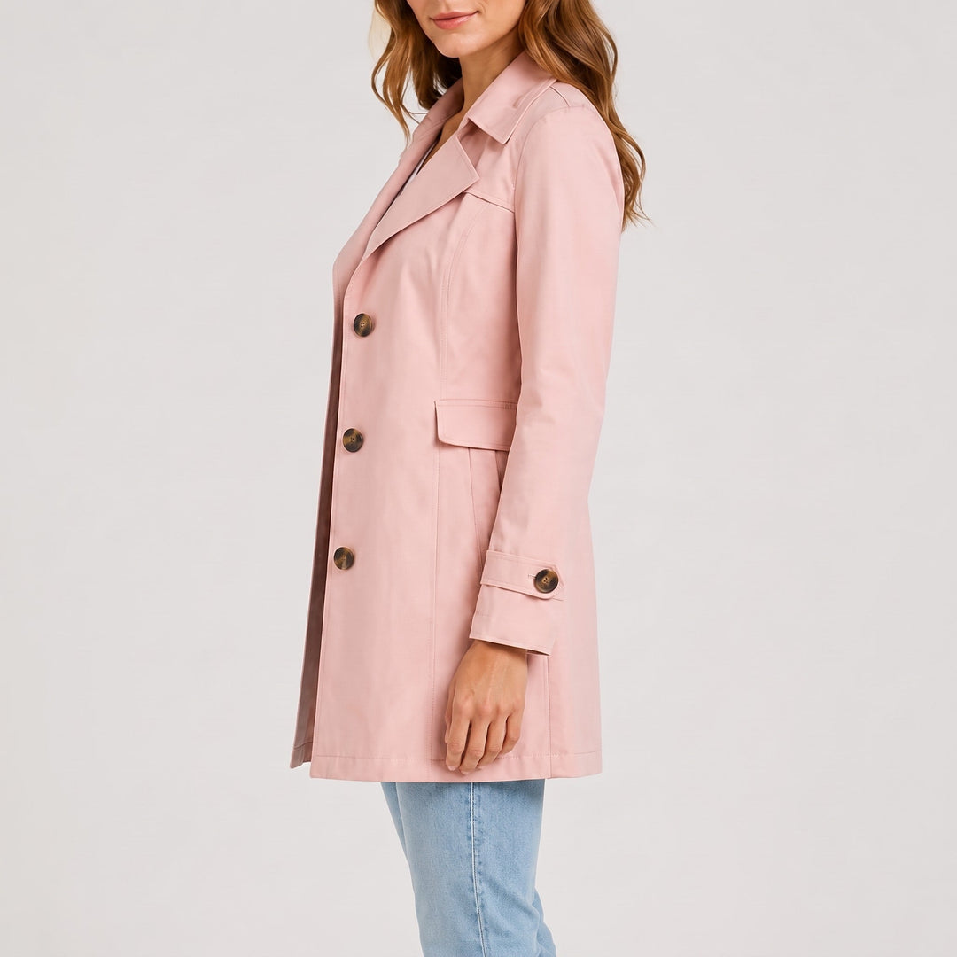 Trench Coat Womens Short Notch Lapel Fitted Waist Button Front Side Pockets Plus Size - image 7
