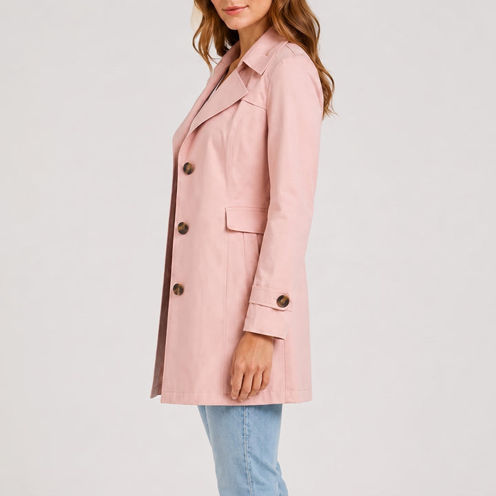 Trench Coat Womens Short Notch Lapel Fitted Waist Button Front Side Pockets Plus Size - image 7