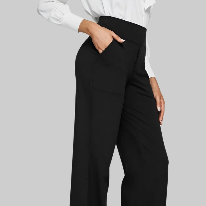 Wide Leg Trousers Womens High Waisted Stretch Pull On Elasticated Waist Side Pockets - image 6