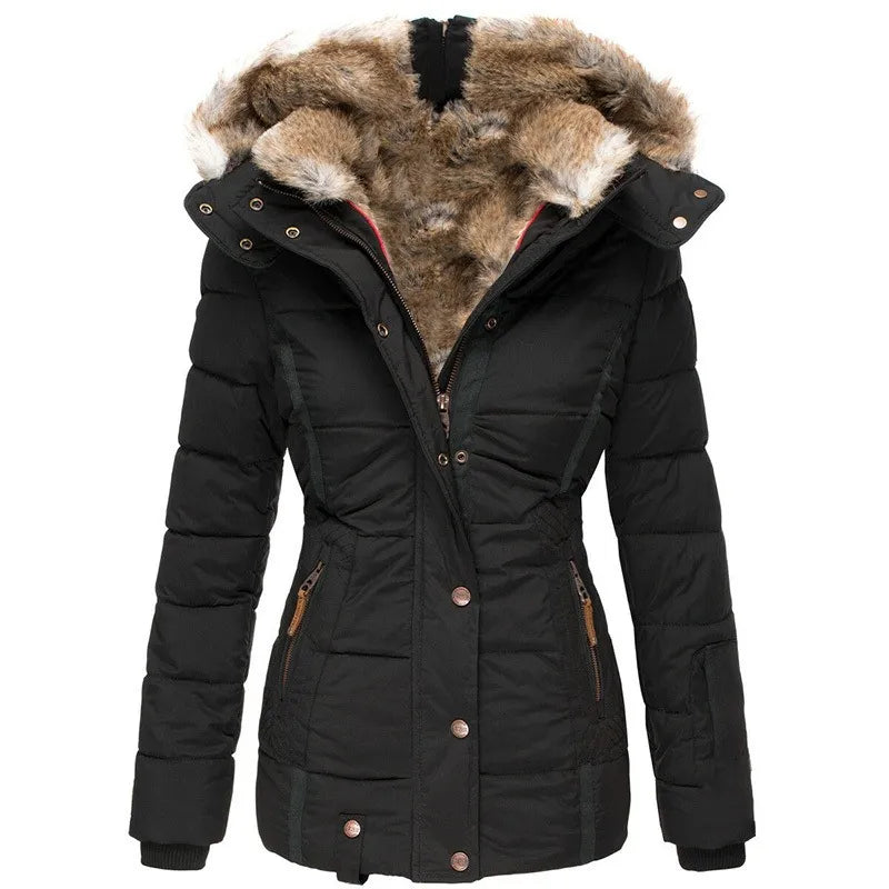 Winter Jacket Womens Insulated Faux Fur Trim Padded