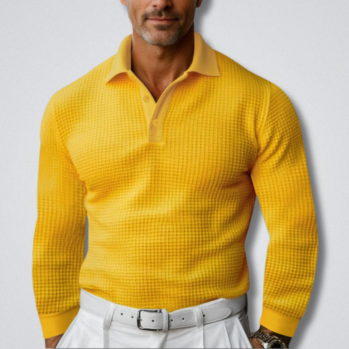 Long Sleeve Polo Shirt Mens Waffle Knit Textured Fitted Button Placket - image 6