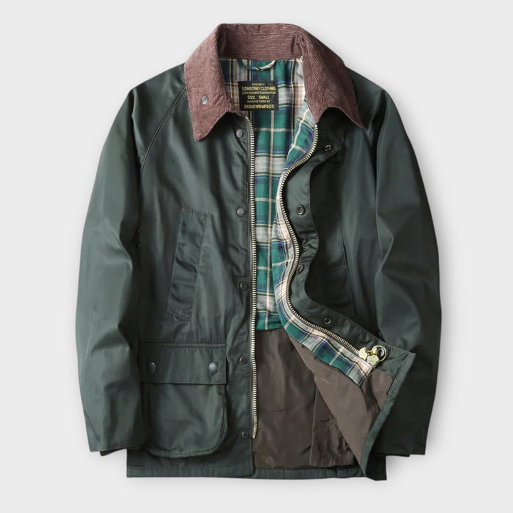 Field Jacket Mens Corduroy Collar Check Lined Zip Stud Front Raglan Sleeve Regular Fit - image 1