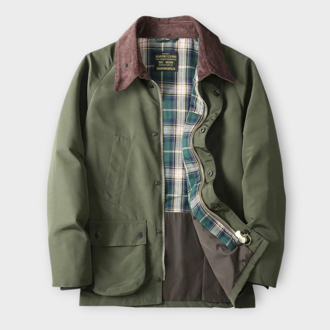 Field Jacket Mens Corduroy Collar Check Lined Zip Stud Front Raglan Sleeve Regular Fit - image 4