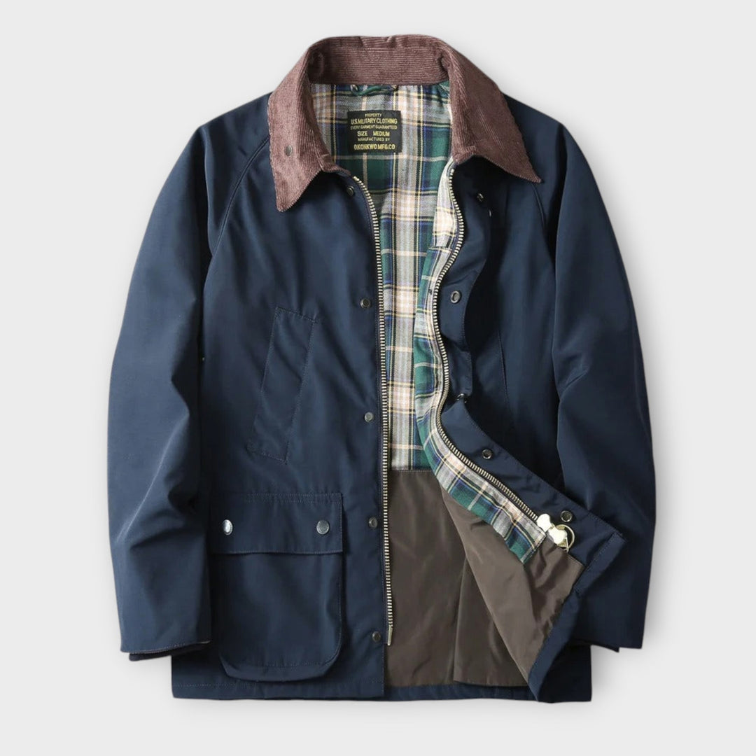 Field Jacket Mens Corduroy Collar Check Lined Zip Stud Front Raglan Sleeve Regular Fit - image 3