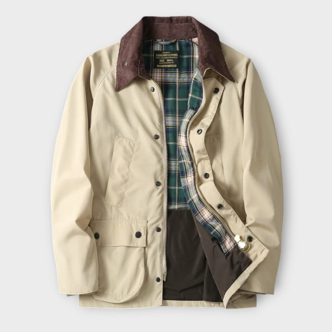 Field Jacket Mens Corduroy Collar Check Lined Zip Stud Front Raglan Sleeve Regular Fit - image 2